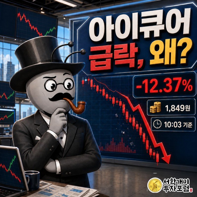 아이큐어 장중 급락 이유와 재무 흐름을 설명하는 커버 이미지