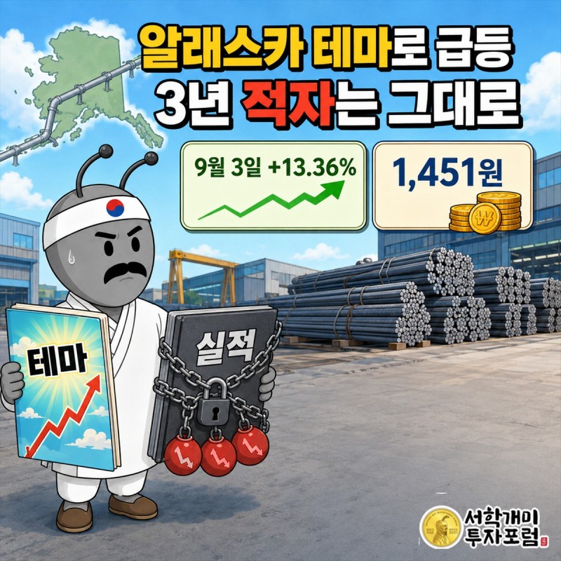 알래스카 지도와 철강 봉강 공장을 함께 보여주는 동일스틸럭스 심층 분석 표지