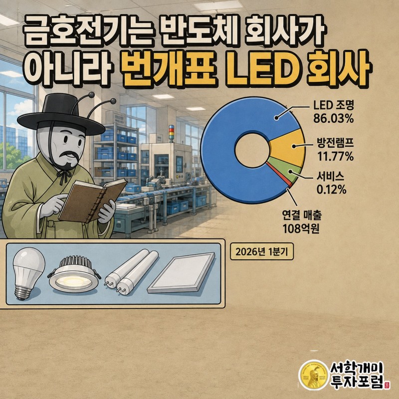 금호전기의 LED 조명 중심 매출 구조와 소프트웨어 사업 비중 비교