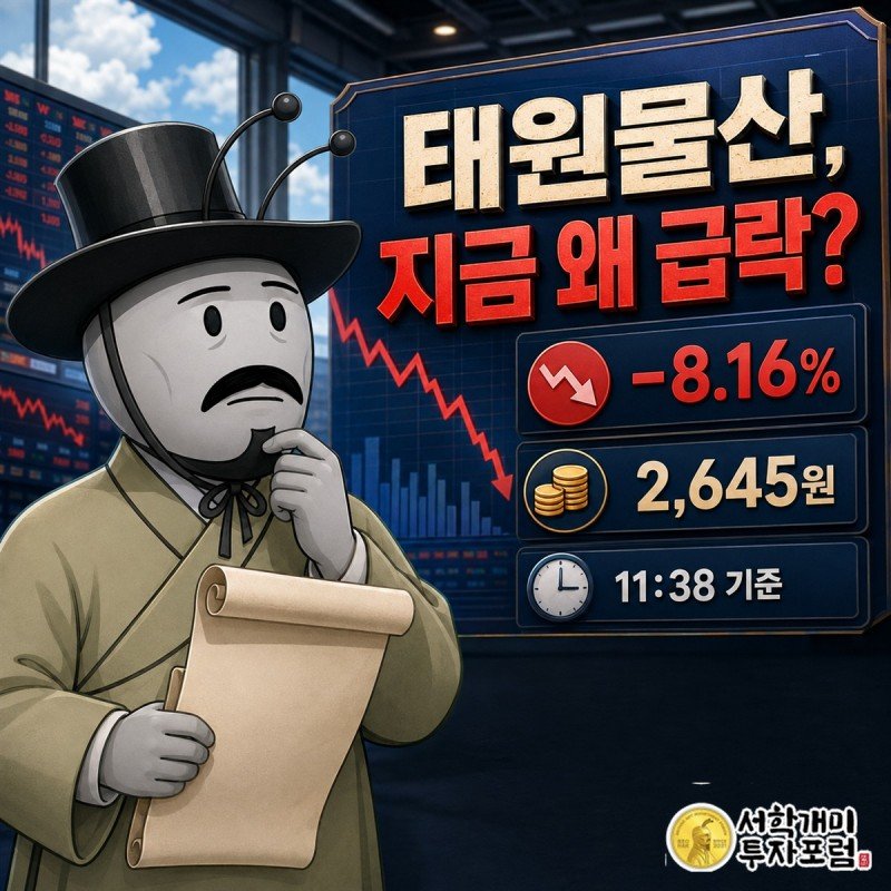 태원물산 장중 급락 이유를 설명하는 오늘 이 종목 왜 커버