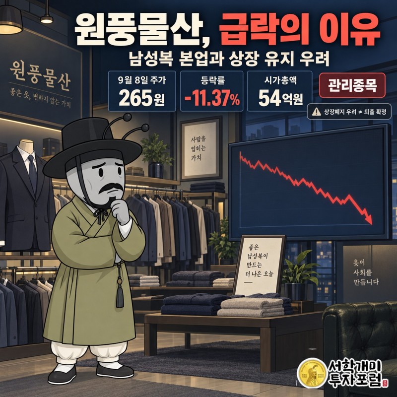 원풍물산의 남성복 브랜드 매장과 바이오 투자 장부를 함께 살펴보는 회사 해부
