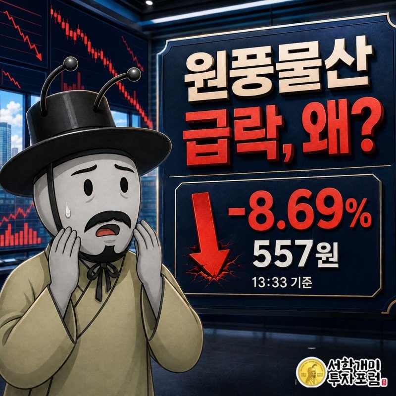원풍물산 13시 33분 기준 급락 장중 속보 커버