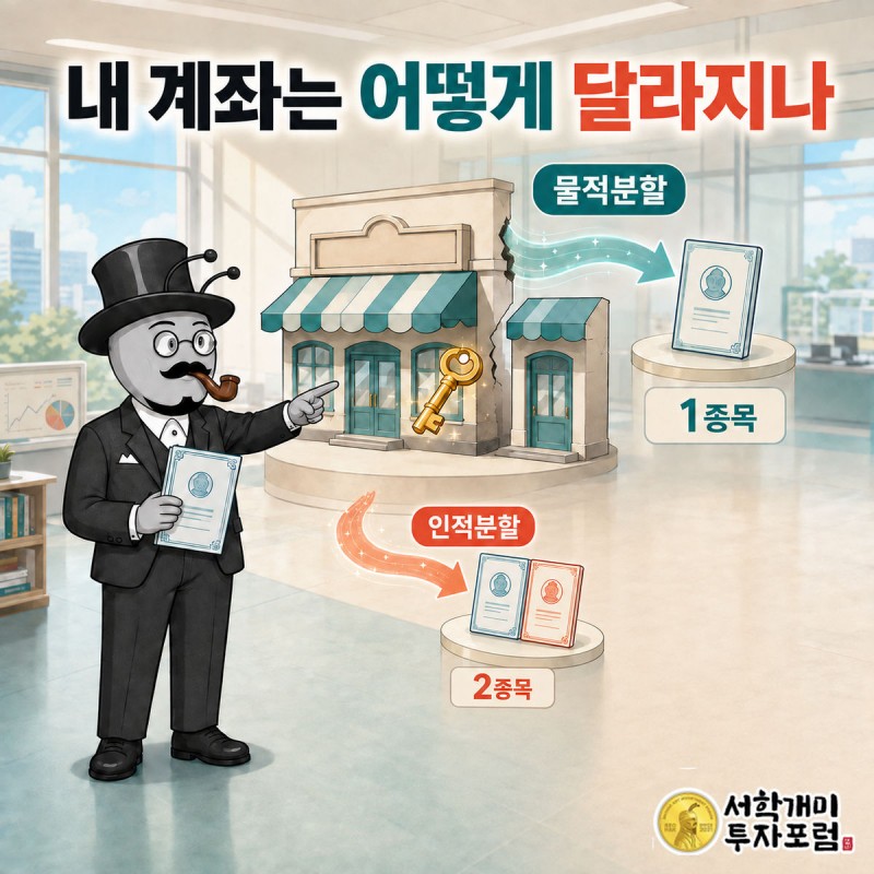부자개미가 가게 한 칸을 벽 너머로 넘기는데, 물적분할 쪽은 새 가게 열쇠를 본점이 그대로 쥐고 있고 인적분할 쪽은 열쇠 두 벌이 손님 손에 쥐어지는 장면