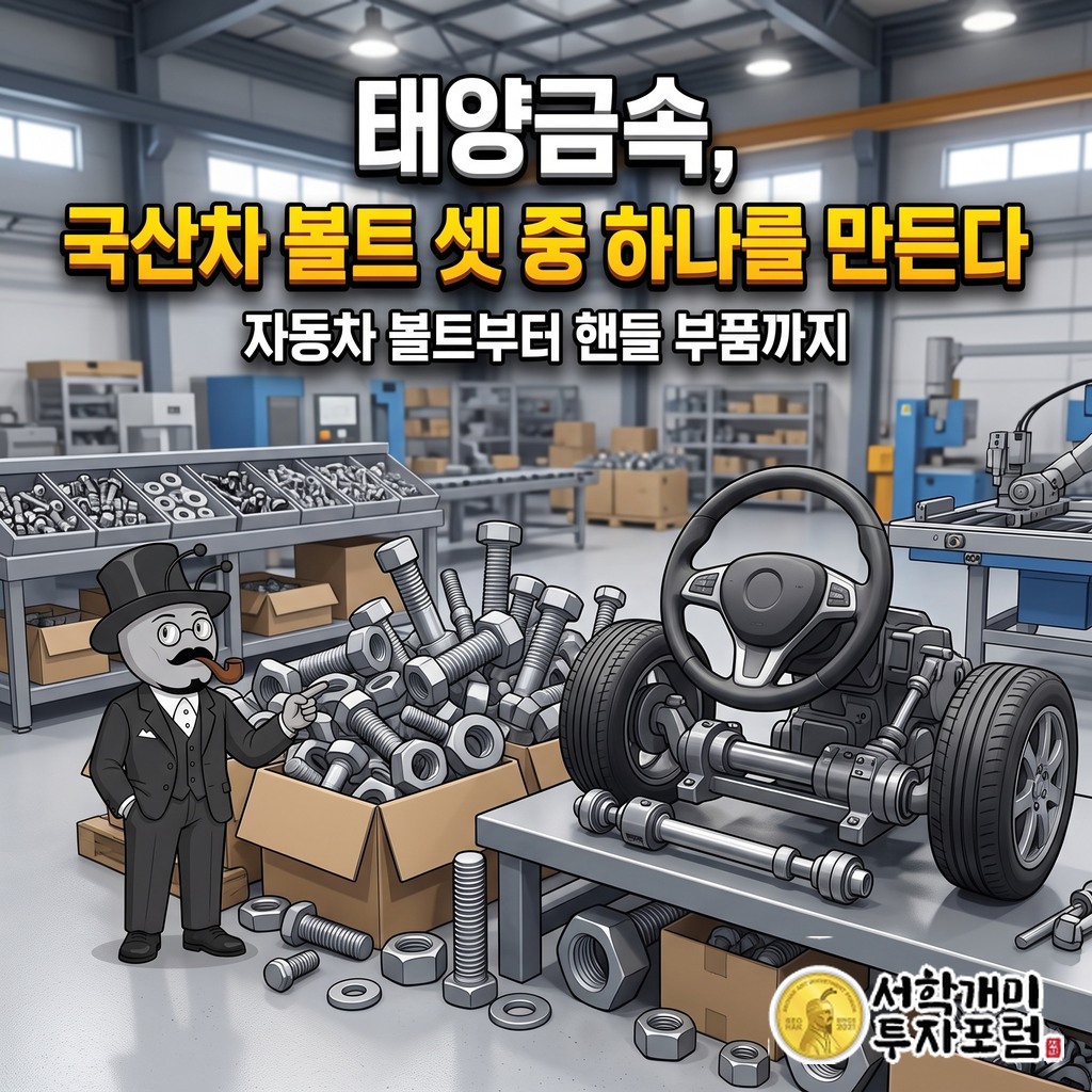 태양금속 표지, 자동차 볼트와 핸들 부품을 함께 보여 주는 커버