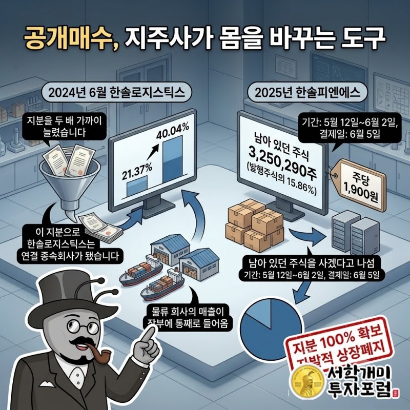 한솔로지스틱스 지분 확대와 한솔피엔에스 공개매수로 자회사를 끌어안은 과정