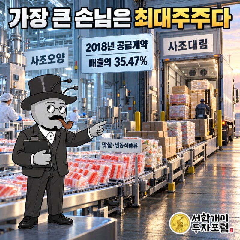 사조오양이 최대주주 사조대림에 맛살과 냉동식품류를 공급하는 거래 관계