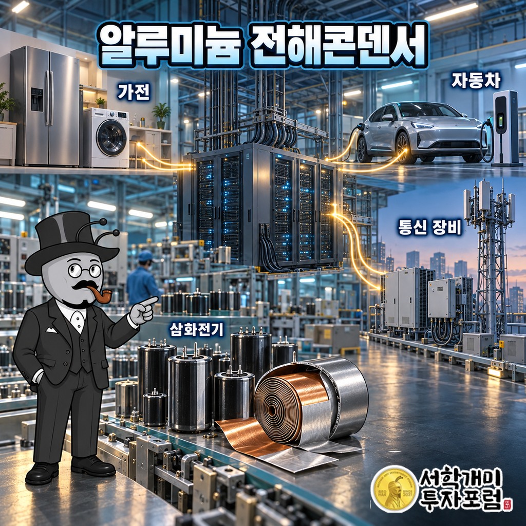 삼화전기가 만든 콘덴서가 가전·자동차·5G 통신 장비 고객사로 공급되는 구조도