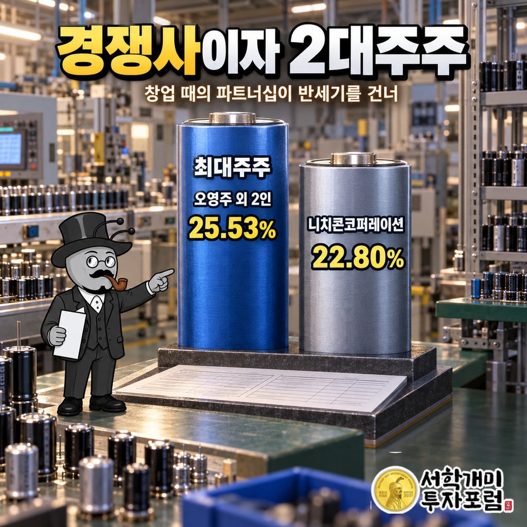 삼화전기 주요주주 구성, 최대주주 오영주 외 2인 25.53%와 니치콘 22.80% 비교