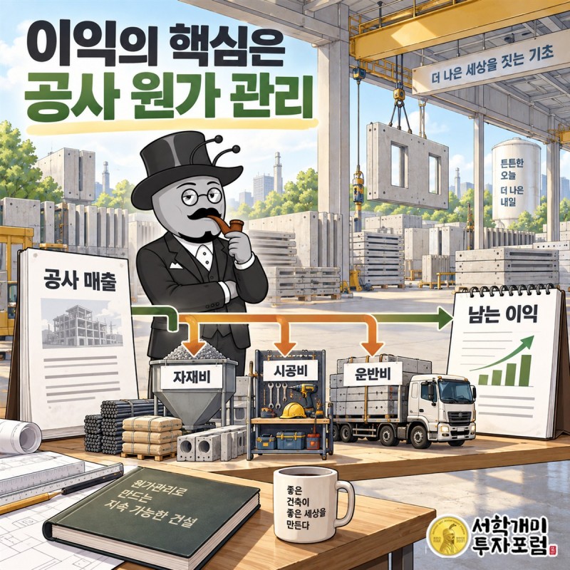 공사를 통해 올린 매출과 본업에서 남긴 영업이익, 최종 손익인 순이익을 차례로 연결한 핵심 구조