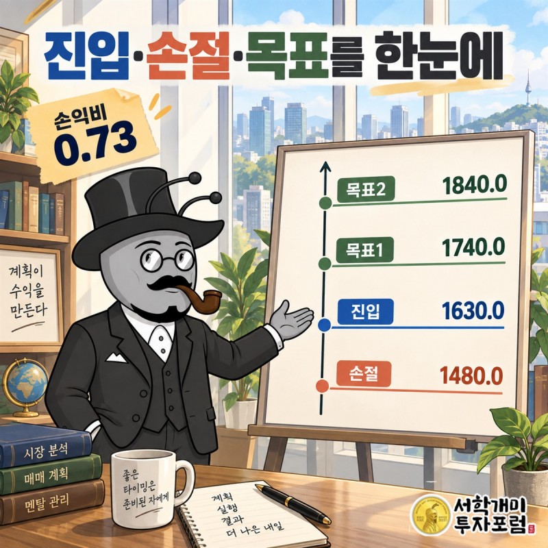 앤트가드가 제시한 까뮤이앤씨의 진입 문턱과 손절선, 목표1과 목표2를 서로 구분해 표시한 가격 축