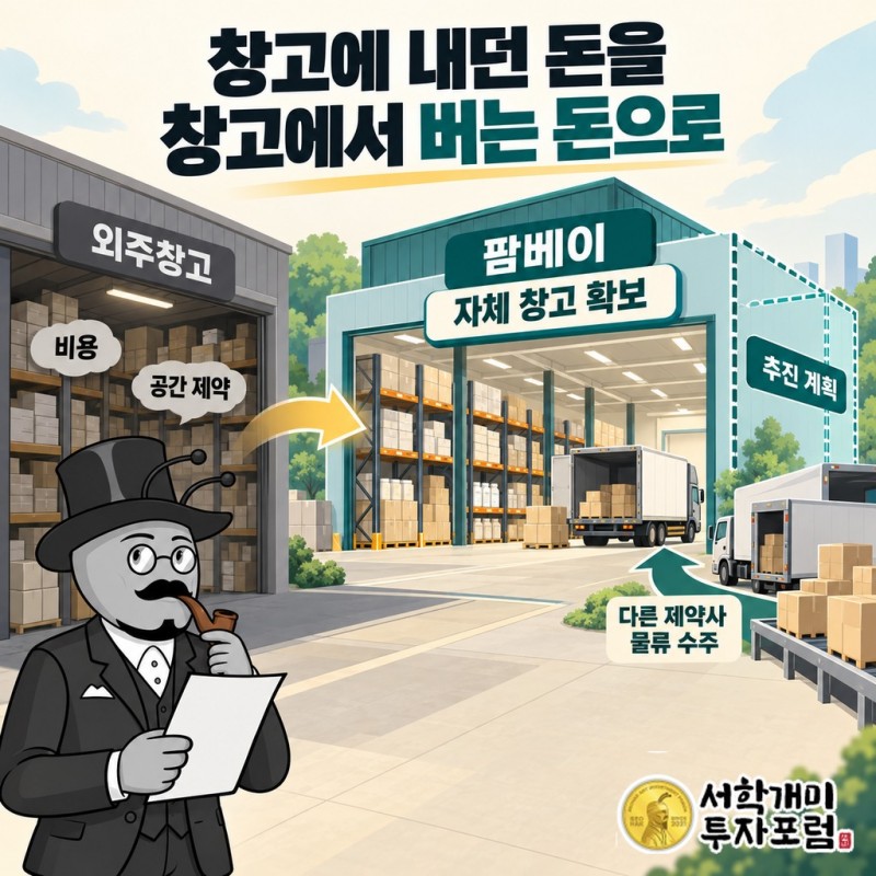 외주창고 이용에서 자체 창고 확보와 타사 물류 수주로 넓히려는 팜베이의 계획