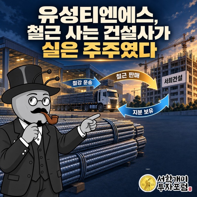 유성티엔에스, 철근을 사 가는 건설사의 주주이기도 하다. 철강 운송과 철근 판매, 서희건설 지분 보유가 연결된 회사의 사업 구조
