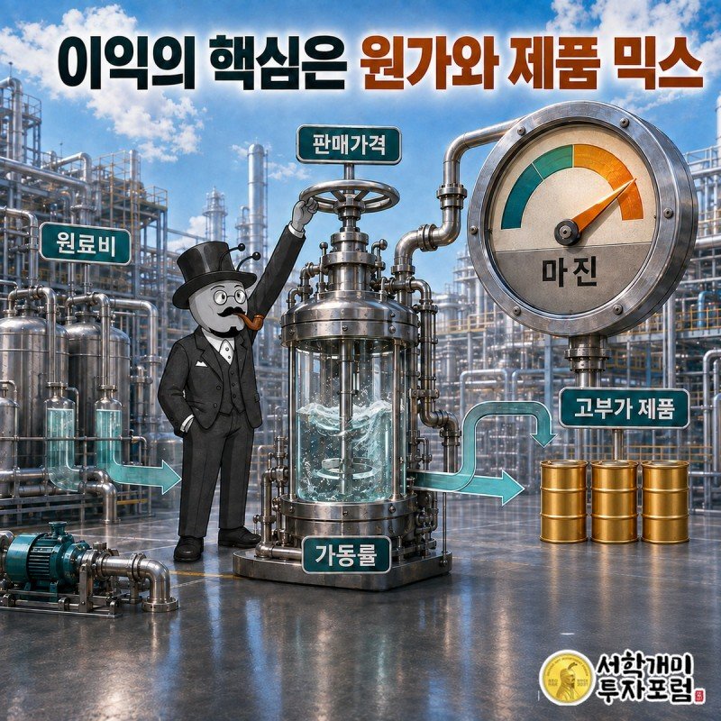 판매대금에서 원료비와 생산비를 치른 뒤 영업이익이 남는 화학 소재 사업의 핵심 구조