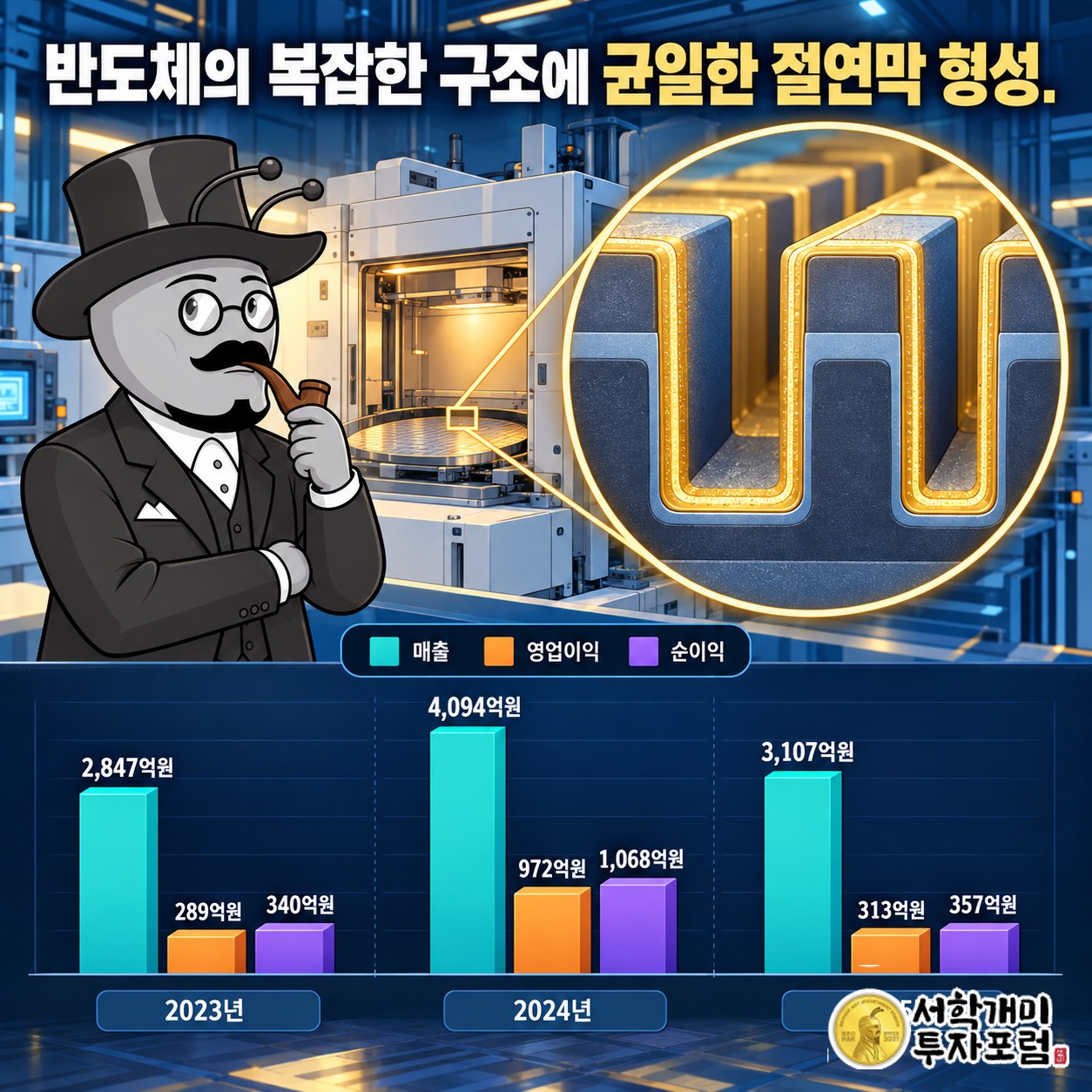 반도체의 좁고 복잡한 구조에 원자층 단위로 균일한 절연막을 형성하는 장비의 역할