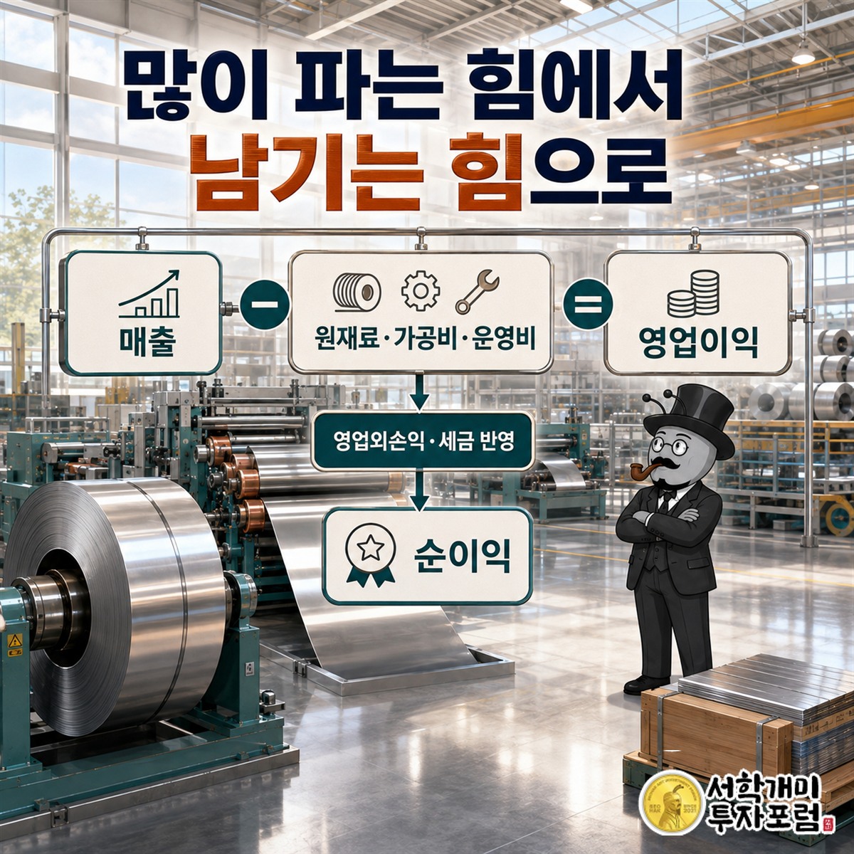 판매 금액에서 장사에 든 비용을 거쳐 이익으로 이어지는 과정을 보여 주는 핵심 구조