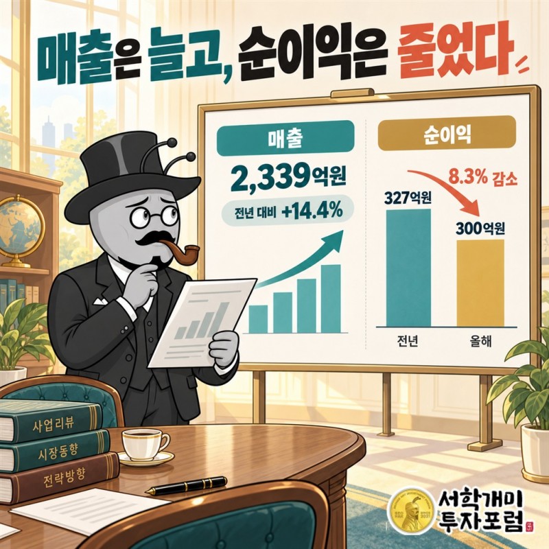 인바디의 매출 증가와 비슷한 영업이익, 줄어든 순이익을 나눠 보여 주는 실적 비교