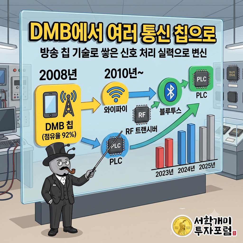 2008년 DMB 칩에서 출발해 와이파이, RF 트랜시버, 전력선 통신 칩으로 넓혀 간 아이앤씨의 사업 연표
