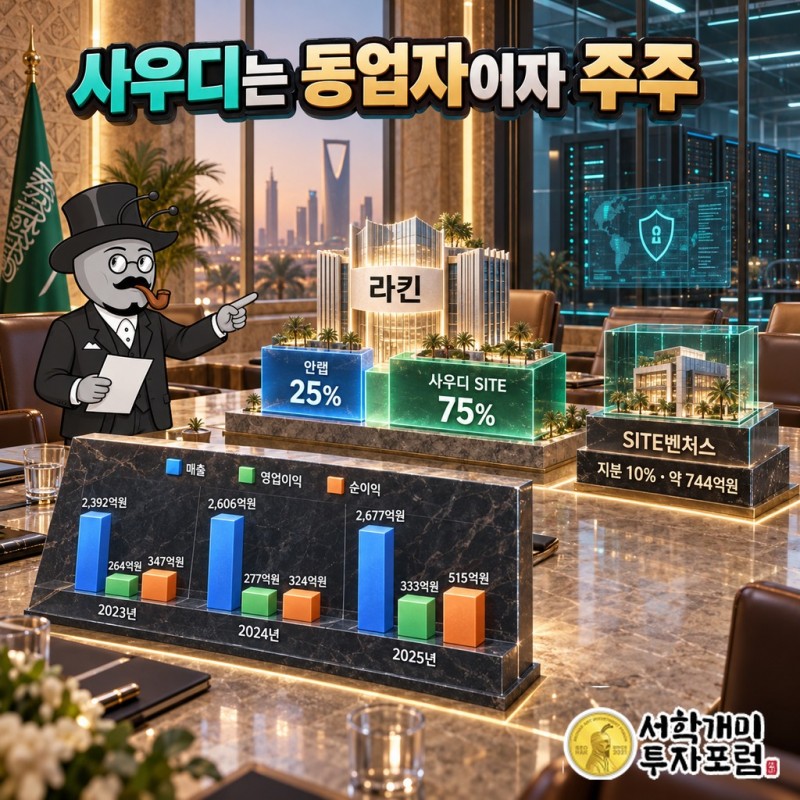 안랩 25%, 사우디 SITE 75% 출자로 세운 합작회사 라킨과 SITE벤처스가 사들인 안랩 지분 10%