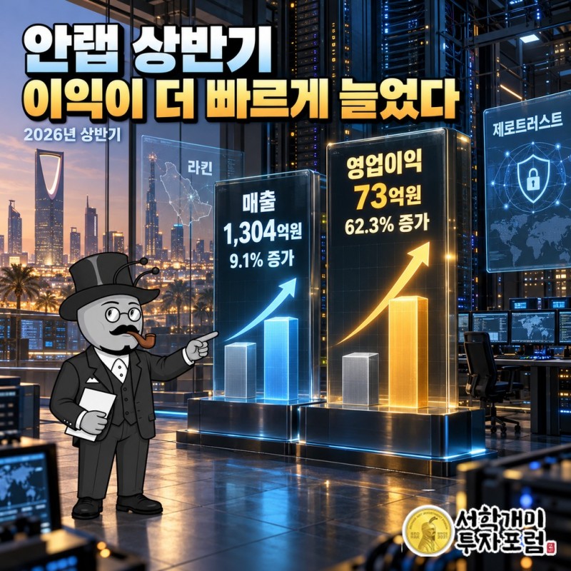 안랩 2026년 상반기 매출 1,304억원 9.1% 증가, 영업이익 73억원 62.3% 증가