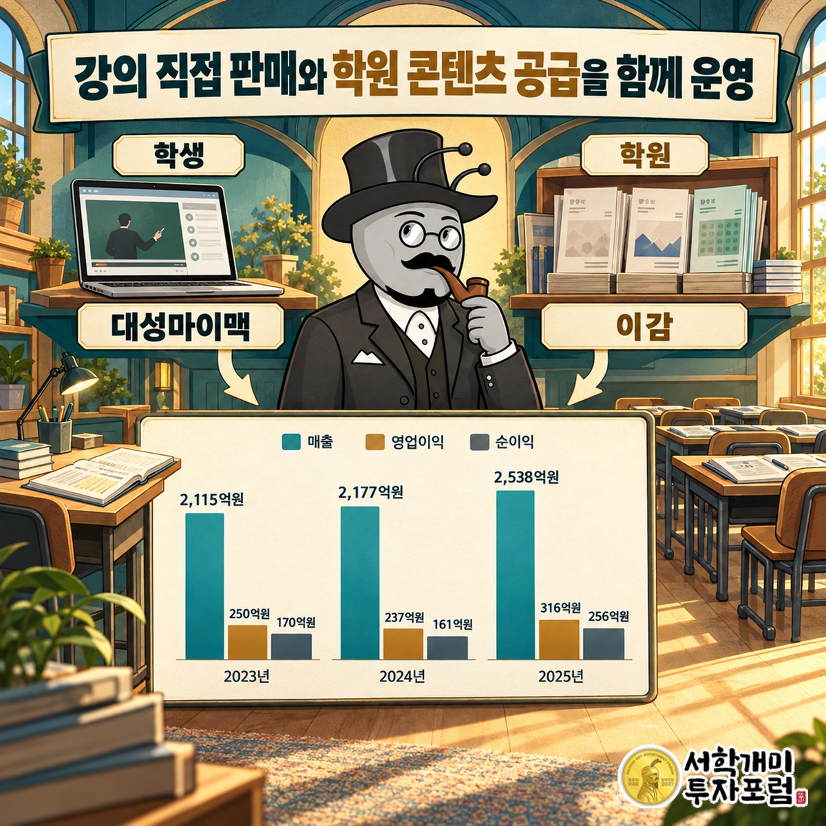 학생이 선택하는 대성마이맥 강의와 학원이 채택하는 이감 국어 모의고사의 서로 다른 판매 경로