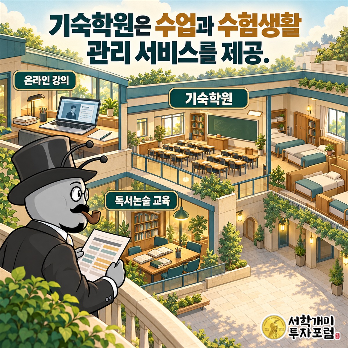 온라인 강의와 기숙학원 교육, 초중등 독서논술 교육으로 나뉘는 서비스