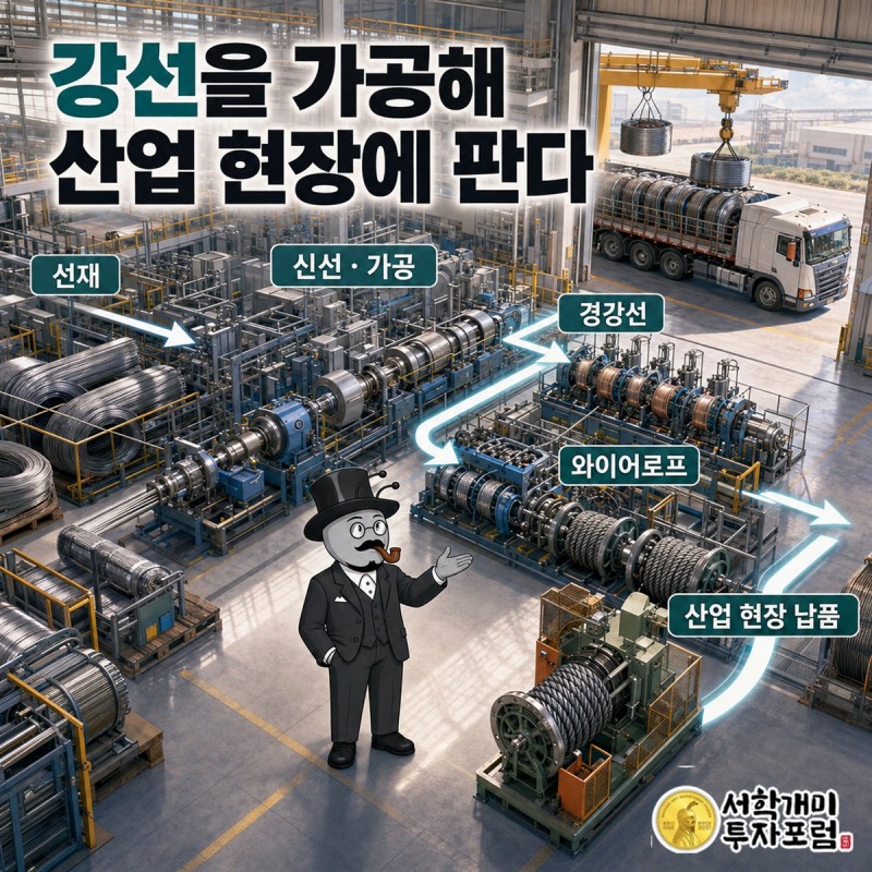 철강 소재를 가공한 제품이 판매되고 매출에서 생산과 판매에 든 비용을 뺀 금액이 영업이익으로 이어지는 회사 구조