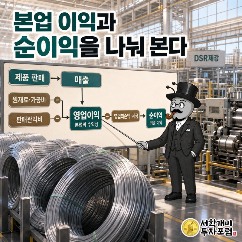 제품을 팔아 벌어들인 매출과 본업에서 남긴 영업이익, 다른 손익까지 반영한 순이익의 관계를 설명하는 구조