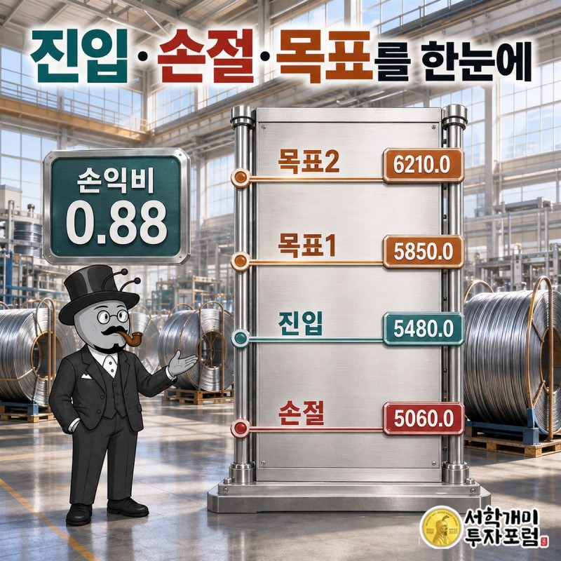 DSR제강의 기준가와 앤트가드 진입 문턱, 손절선, 단계별 목표를 구분해 표시한 가격 축