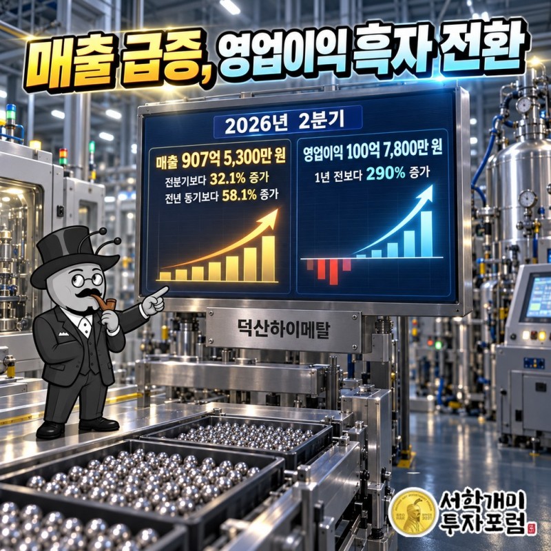 2026년 2분기 매출이 전분기보다 32.1%, 전년 동기보다 58.1% 늘고 영업이익이 흑자로 돌아선 흐름