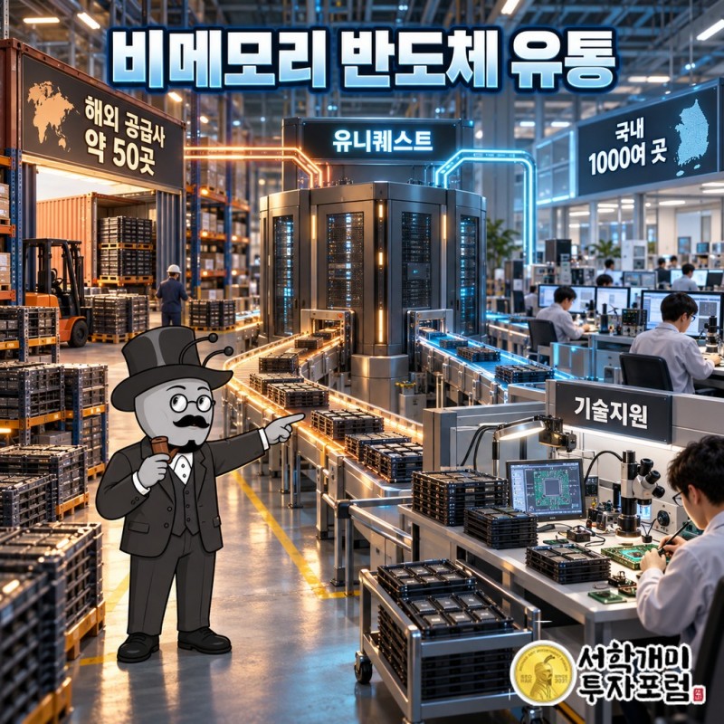 해외 반도체 제조사 약 50곳의 칩을 유니퀘스트가 기술지원과 함께 국내 고객사 1000여 곳에 공급하는 구조