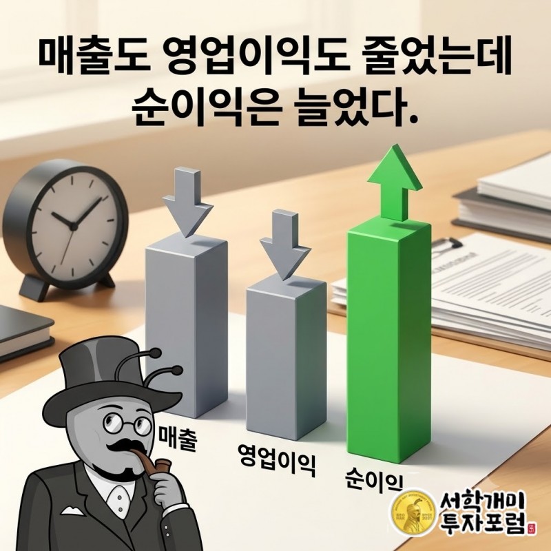 GS의 매출과 영업이익은 줄고 순이익은 늘어난 실적 방향 비교