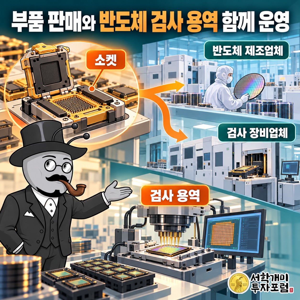 반도체 제조업체와 검사 장비업체에 부품을 공급하고 고객의 칩을 대신 검사하는 사업 구조