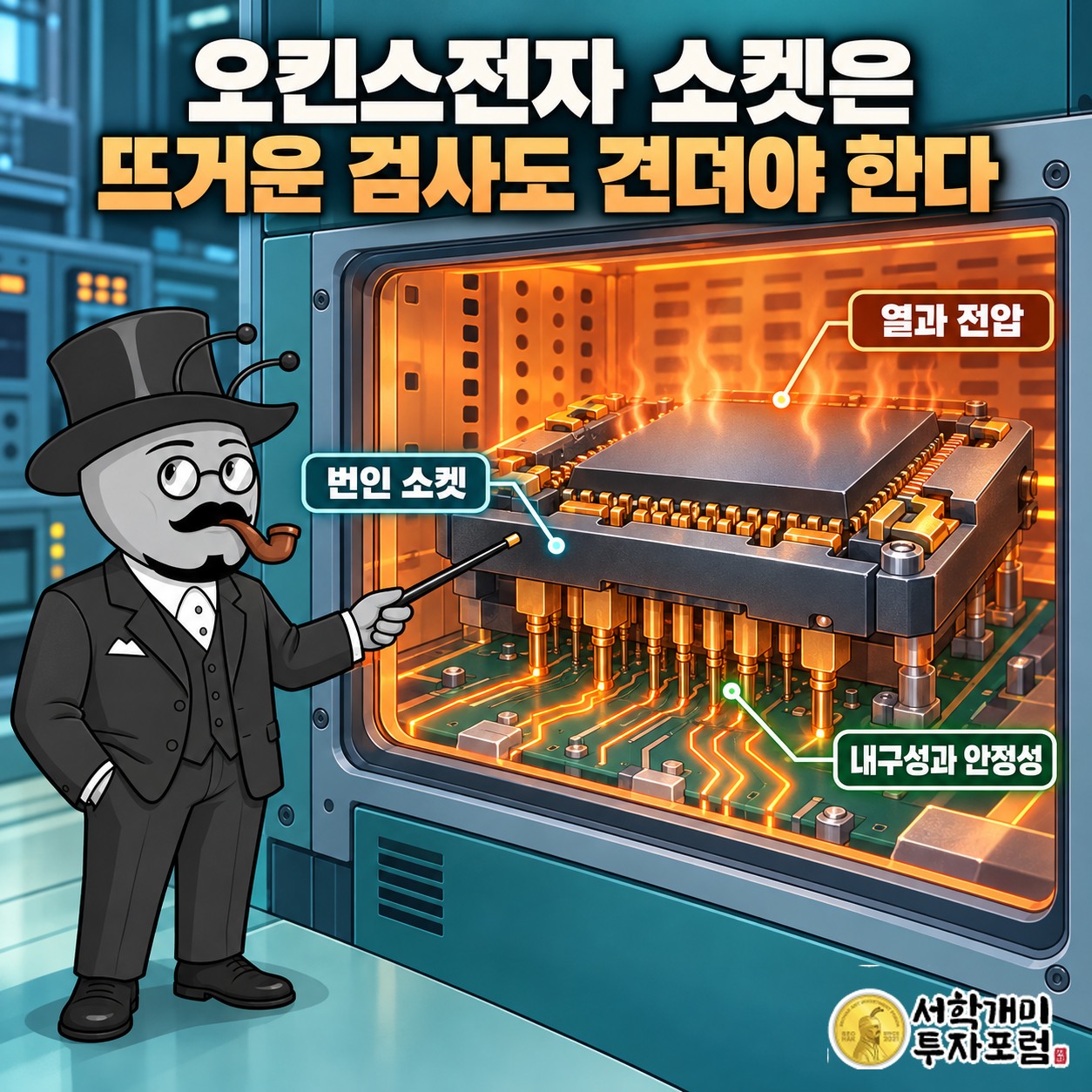 뜨거운 환경과 전기적 부담을 주는 반도체 검사에 쓰이는 번인 소켓