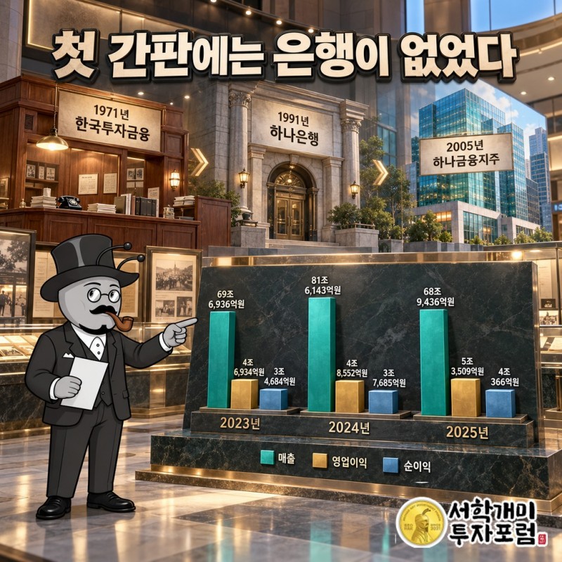1971년 단자회사 한국투자금융에서 1991년 하나은행, 2005년 하나금융지주로 이어진 흐름