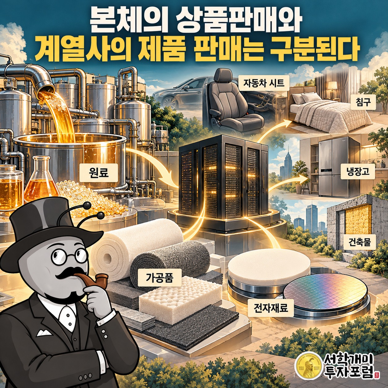 KPX홀딩스 본체의 수입과 제조 계열사의 원료·가공품·전자재료 판매 구조