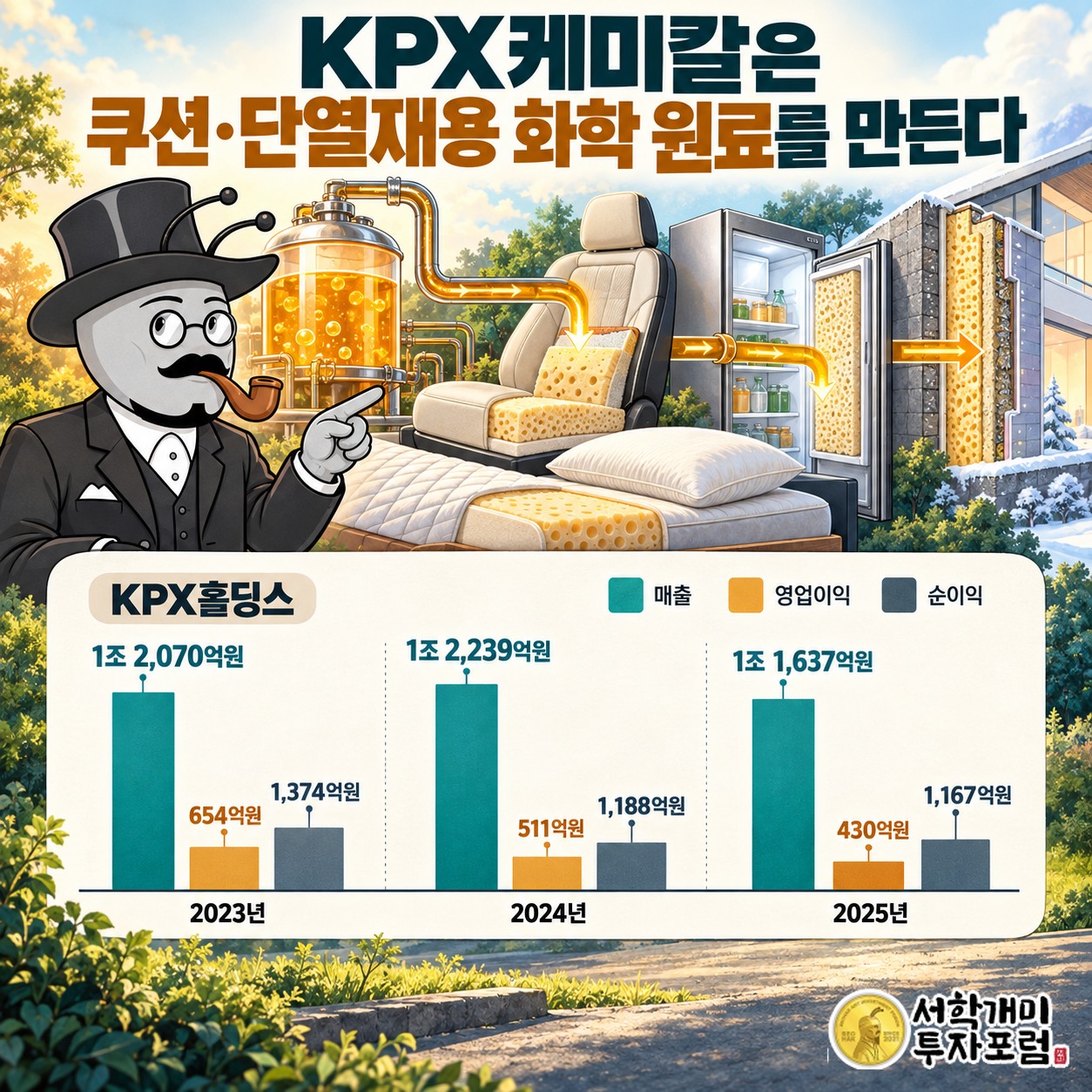 자동차 시트와 침구의 쿠션, 냉장고와 건축물 단열재로 이어지는 화학 원료의 쓰임