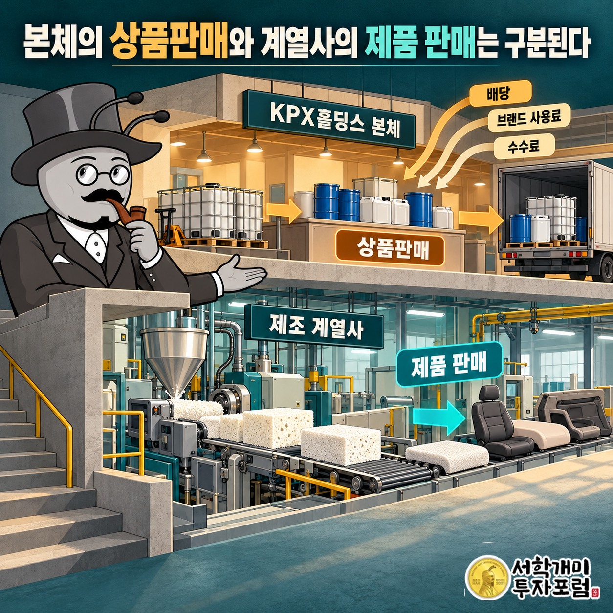 KPX홀딩스 본체의 상품판매와 제조 계열사의 제품 판매를 구분한 수입 흐름