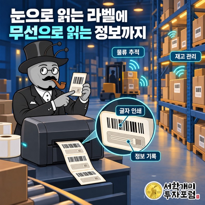 글자를 인쇄하면서 무선 식별 태그에 정보를 기록해 물류 추적과 재고 관리를 돕는 라벨 프린터