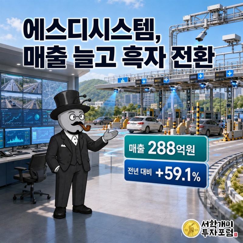 도로 통행 시스템의 주문과 구축이 매출 증가와 흑자 전환으로 이어지는 에스디시스템 커버 장면
