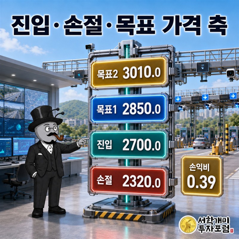 에스디시스템 진입 2,700원 손절 2,320원 목표1 2,850원 목표2 3,010원을 표시한 가격 축