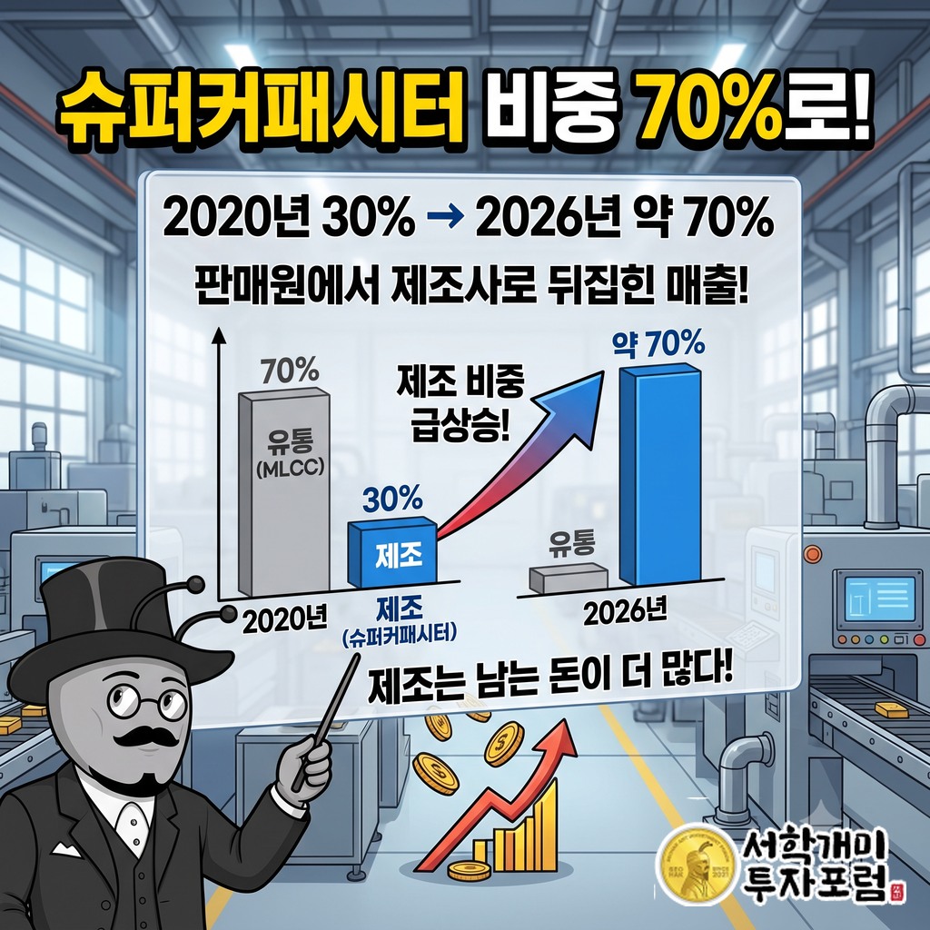 코칩 매출에서 슈퍼커패시터 비중이 2020년 30%에서 약 70%로 커진 흐름