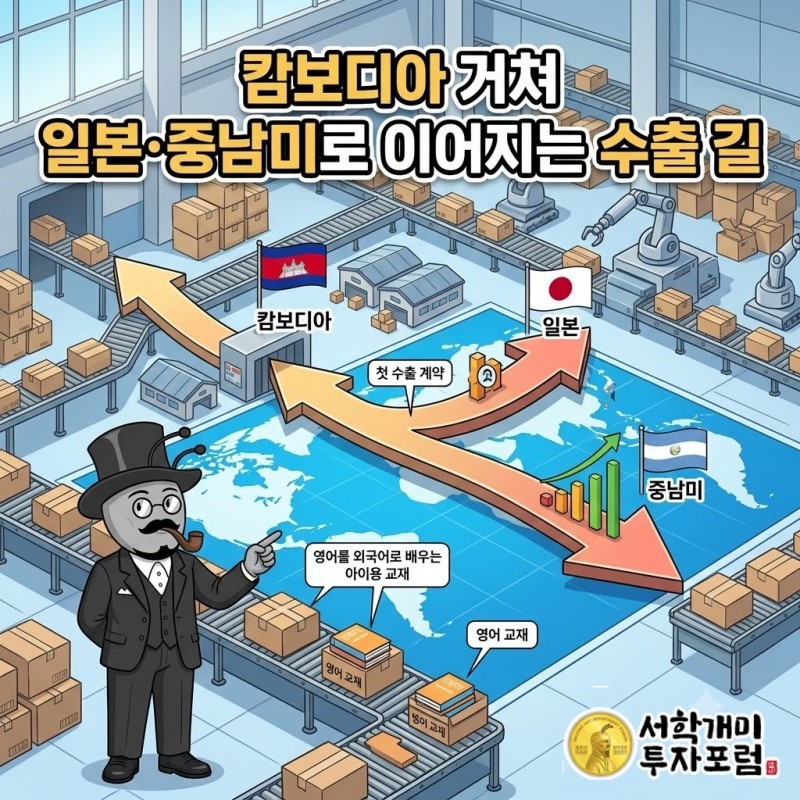 캄보디아에서 일본, 멕시코 등 중남미로 이어지는 이퓨쳐 교재 수출 경로