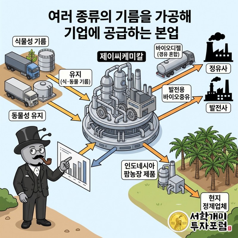 국내 정유사와 발전사에 바이오연료를 공급하고 인도네시아 현지 정제업체에 팜농장 제품을 판매하는 사업 구조