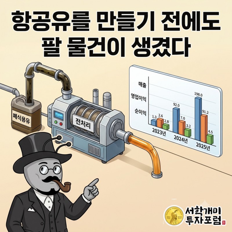 폐식용유가 전처리 공정을 거쳐 해외 항공유 제조사의 구매 원료가 되는 거래 관계