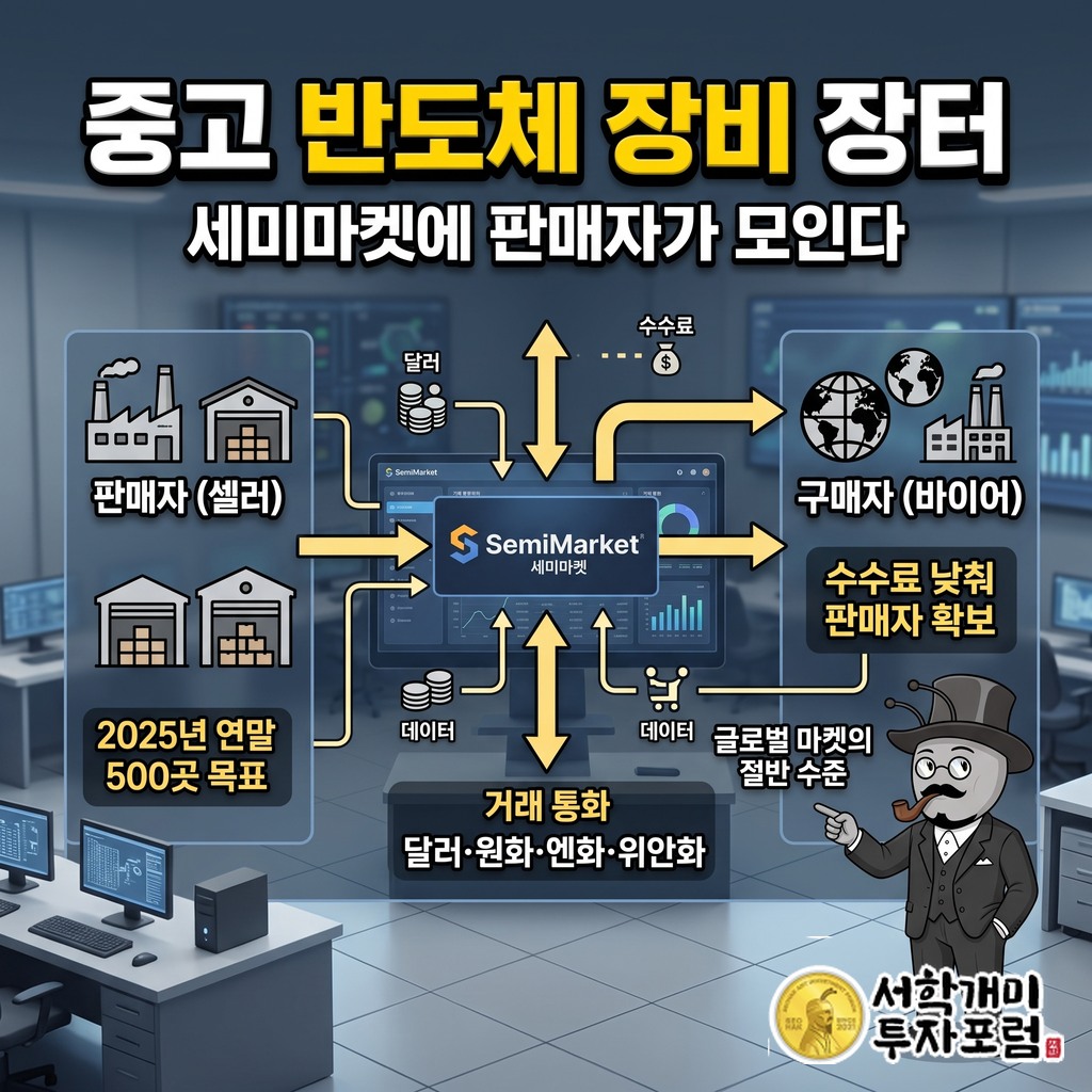 판매자와 구매자를 데이터로 짝지어 주는 중고 반도체 장비 온라인 장터 세미마켓 구조