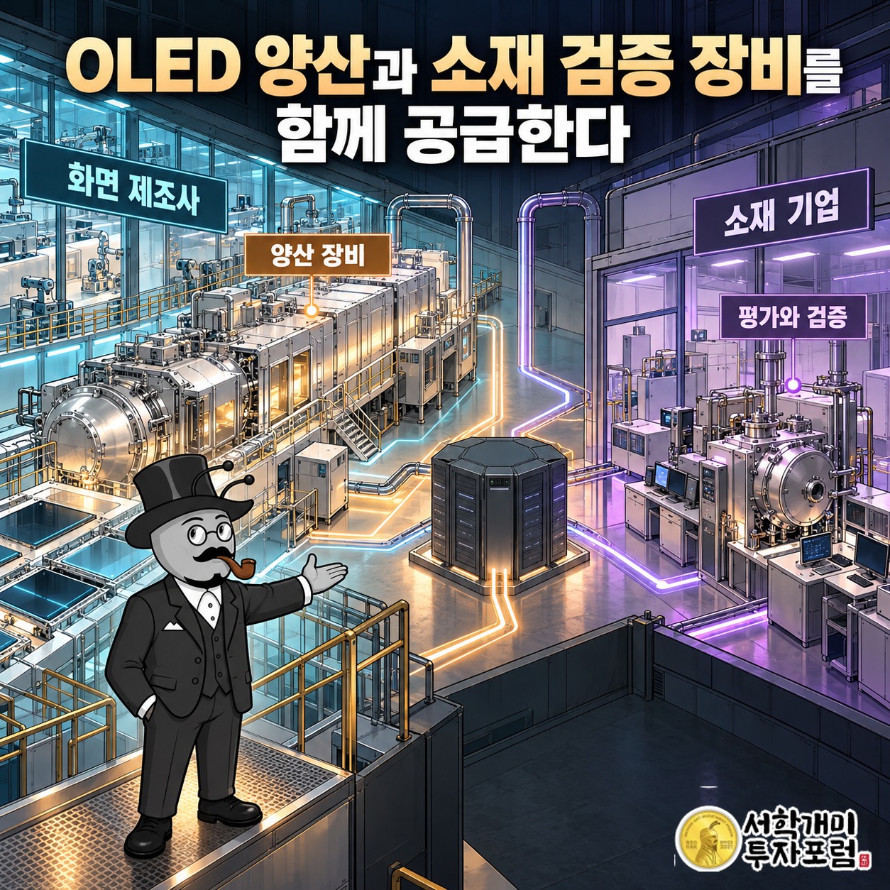 선익시스템이 화면 제조사에 양산 장비를, 소재 기업에 평가와 검증 장비를 공급하는 사업 구조