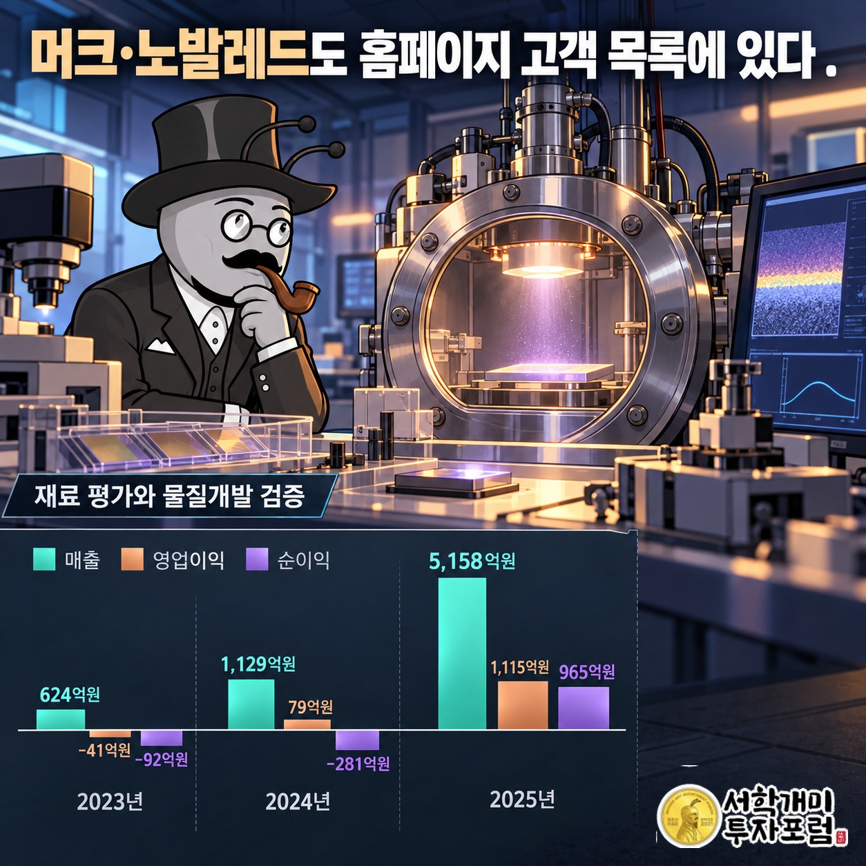 소재 기업이 새로운 발광물질을 얇게 쌓아 성능과 품질을 시험하는 선익시스템 소형 증착장비의 용도