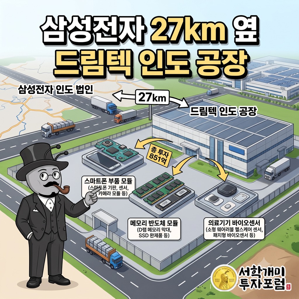 삼성전자 인도 법인에서 27㎞ 떨어진 드림텍 인도 그레이터 노이다 공장과 세 가지 생산 품목
