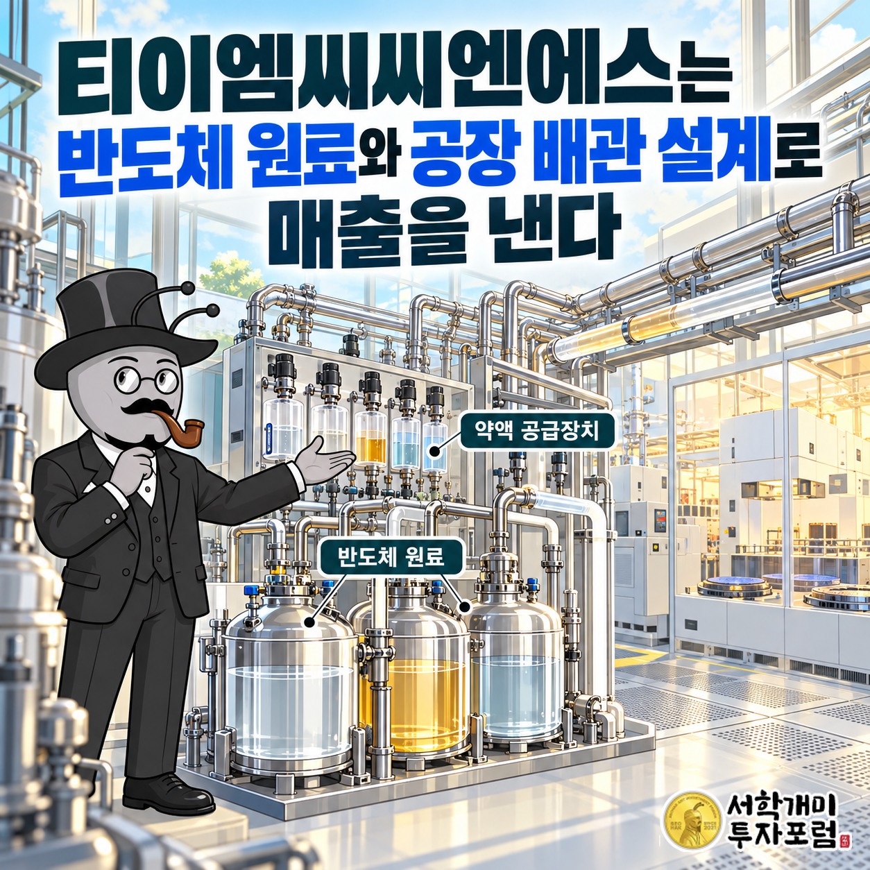 티이엠씨씨엔에스의 반도체 원료와 공장 약액 공급설비가 연결되는 사업 구조