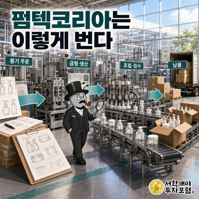 고객사의 화장품 기획이 용기 주문과 생산, 납품, 판매대금 회수로 이어지는 펌텍코리아의 돈 흐름